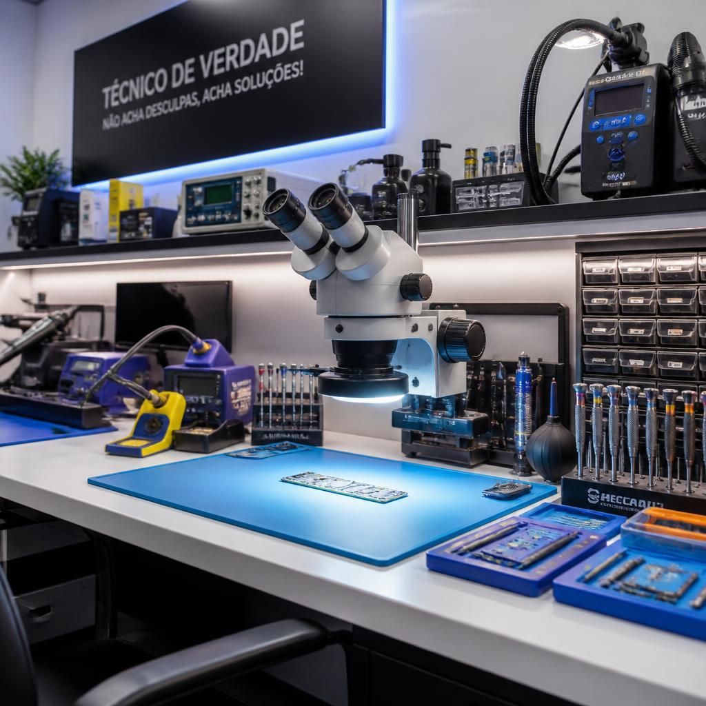 Laboratório certificado — Estrutura e equipamentos certificados para reparos com segurança e precisão.